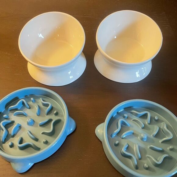 Raised Ceramic Dog or Cat Bowls and Two Slow Feeder Bowls - Picture 12 of 12